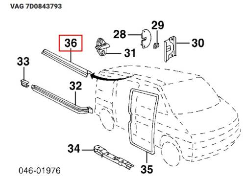 Ущільнювач бокової здвижної дерки верхній T4 1990-2003 7D0843793 VAG Фольксваген Т4-2